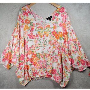 Lane Bryant Top Blouse Womens Plus Sz 22/24 Floral 3/4 Kimono Sleeve, NEW